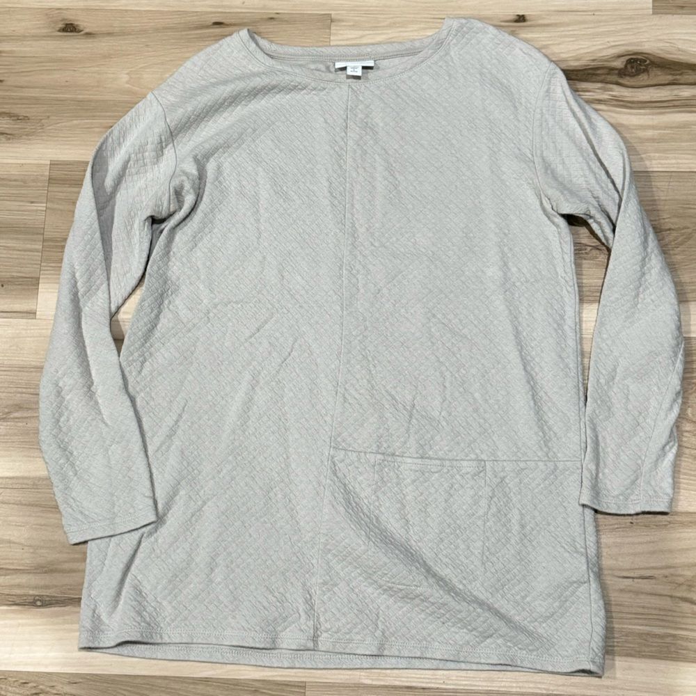 J Jill Pure Jill Grey Quilted Tunic Top Long Sleeve Women’s Small Petite